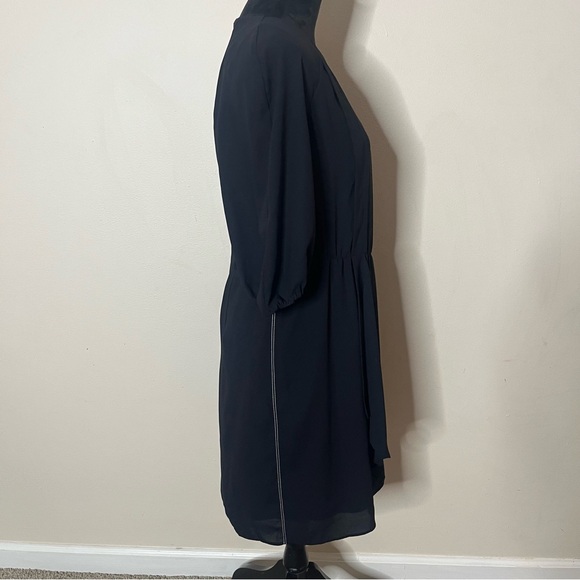 Louis Vuitton Women’s Navy Blue Faux Wrap Puff Sleeve Uniform Midi Dress Sz 42 - Picture 3 of 16